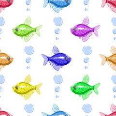 Fish seamless pattern. Cartoon style fish.