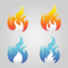 Fire flames icon set, flammable gas and energy burning. Vector EPS file.