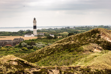 Fototapeta na wymiar Lighthouse black white on dune.