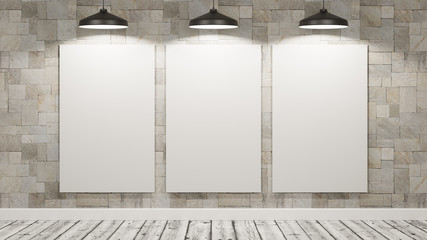 Blank Billboards in the Room Illuminated by Lamps