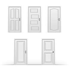 Set of white wooden interior doors