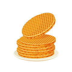 Round waffles filling with caramel. Vector illustration cartoon flat icon isolated on white.
