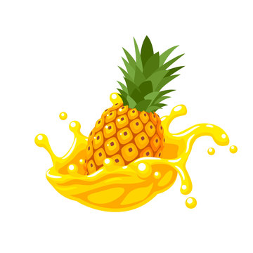 Colorful fruit design. Pineapple yellow juice splash burst. Vector illustration cartoon flat icon isolated on white.