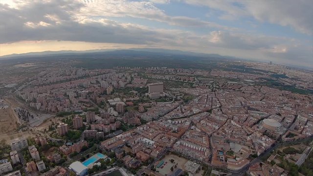 Cityscape skyline view of Madrid from the helicopter