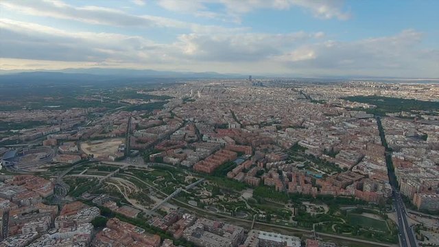 Cityscape skyline view of Madrid from the helicopter