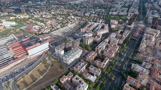 Cityscape skyline view of Madrid from the helicopter