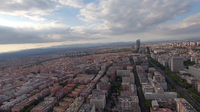 Cityscape skyline view of Madrid from the helicopter