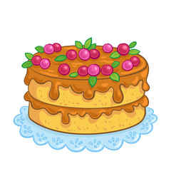 Big beautiful birthday cake. In cartoon style. Isolated on white background.