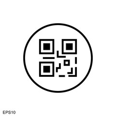 Scanning black round simple qarcode on phone screen icon, for interface concept elements, app ui ux web button logo.vector design