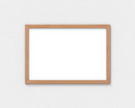 Horizontal wooden frames mockup hanging on the wall. Empty base for picture or text. 3D rendering.