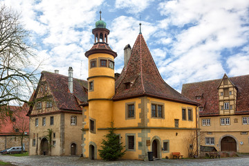 Obraz premium Ancient Hegereiterhaus at Rothenburg ob der Tauber, Franconia, Bavaria, Germany