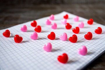 red hearts on white background art