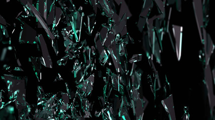 Pieces of glass broken or cracked on black