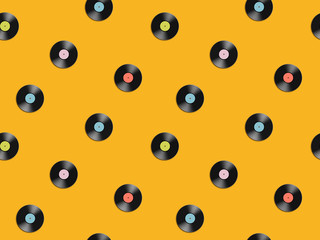 Seamless pattern with vinyl discs. Retro background