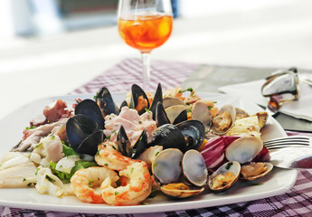 Seafood shells mussels as a cold appetizer