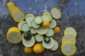 Yellow and green zucchini, cut into circles