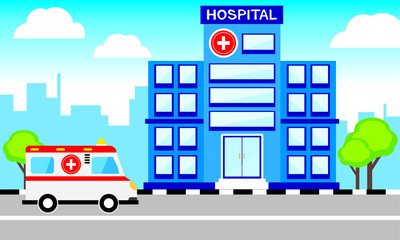 Obraz na płótnie Canvas Medical concept with hospital buildings and ambulances in a smooth style