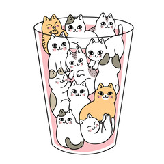 Cartoon cute cats in glass vector.