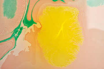 abstract stains of color paint on water, contemporary art