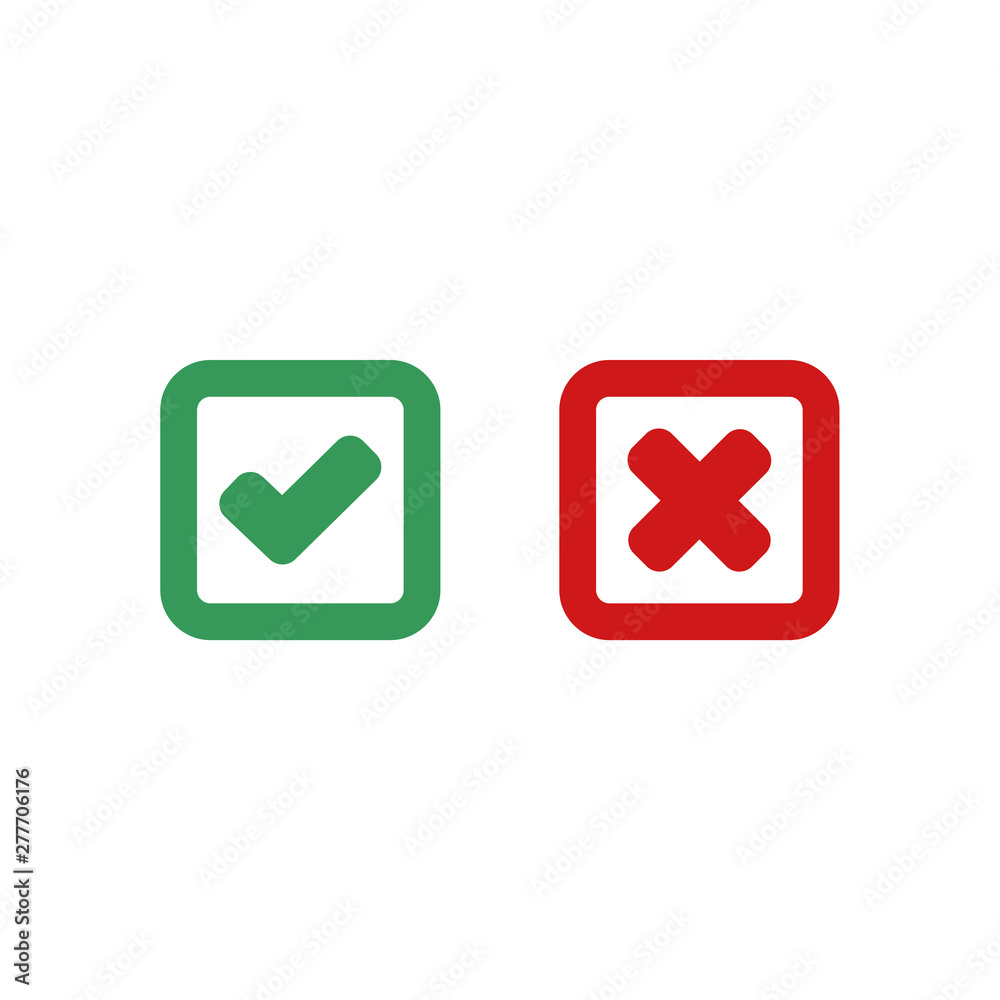 Leinwandbilder green check mark and red cross icon symbol template black color editable vector sign isolated on whi