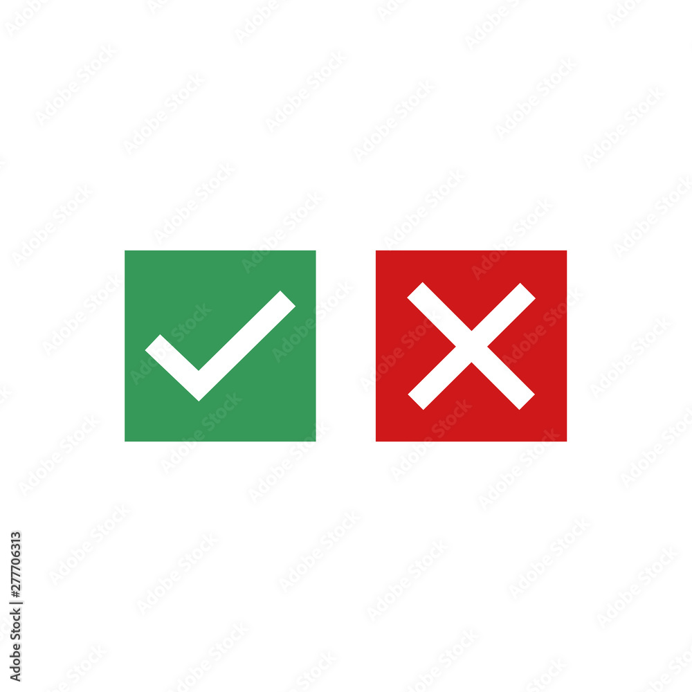 Leinwandbilder green check mark and red cross icon symbol template black color editable vector sign isolated on whi