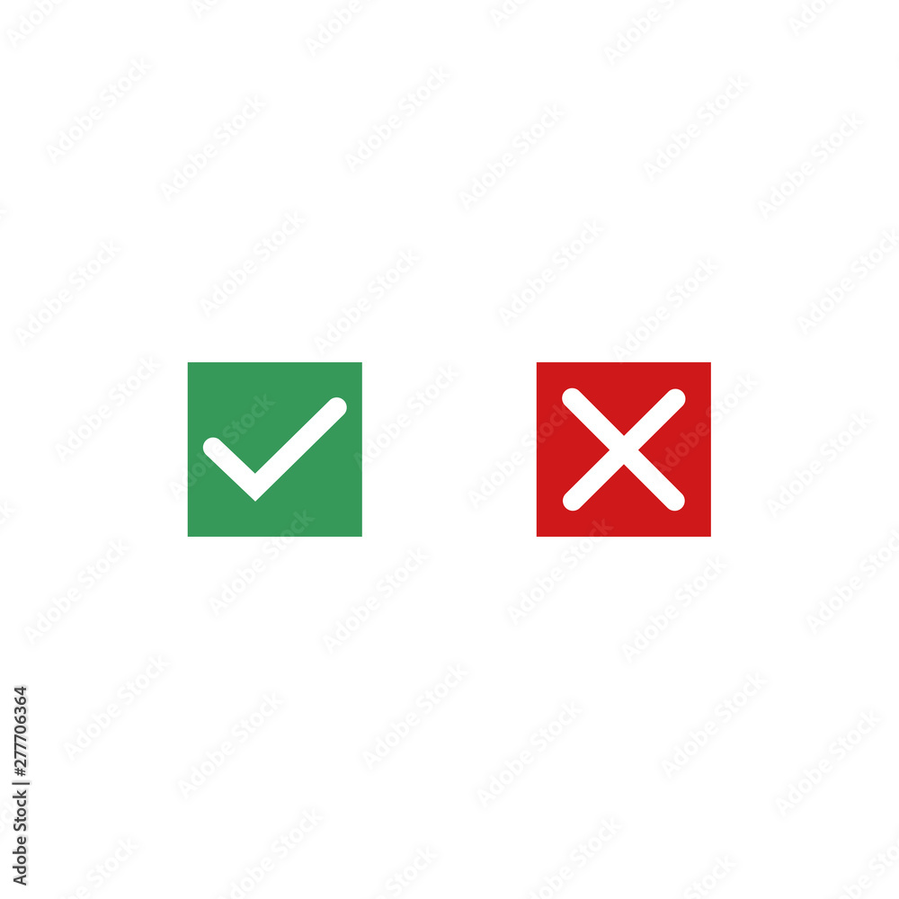 Leinwandbilder green check mark and red cross icon symbol template black color editable vector sign isolated on whi