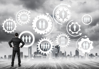 Social connection concept drawn on screen as symbol for teamwork and cooperation