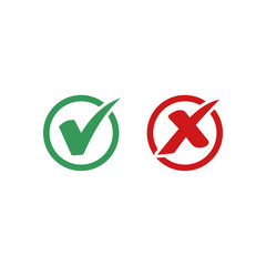 Green check mark and red cross icon symbol template black color editable vector sign isolated on white background illustration for graphic and web design.