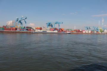 Cargo port on the Rhine river in Mainz
