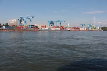 Cargo port on the Rhine river in Mainz
