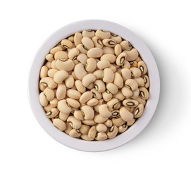 beans in a bowl isolated on white background. top view