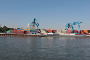 Cargo port on the Rhine river in Mainz