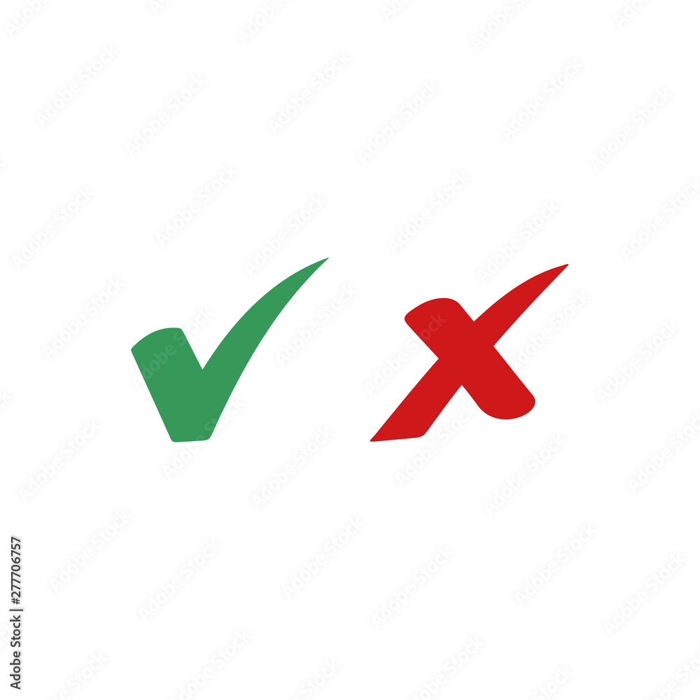 Leinwandbilder Green check mark and red cross icon symbol template black color editable vector sign isolated on white background illustration for graphic and web design.