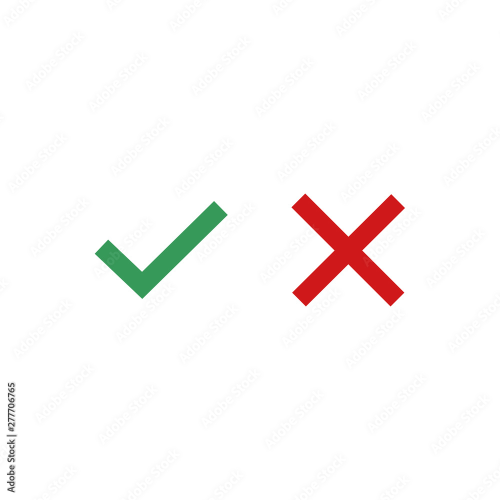 Leinwandbilder green check mark and red cross icon symbol template black color editable vector sign isolated on whi