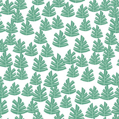 Hand drawn green tree seamless pattern. Doodle forest background.