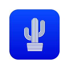 Tall cactus icon blue vector isolated on white background