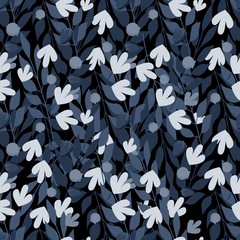 Blue herbal leaves seamless pattern. Vector illustration on background
