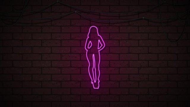 Animation of Hot Girls Neon Sign Flickering