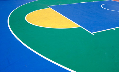 colorful outdoor rubber basketball playground detail aerial view