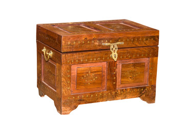 old wooden chest isolated on white background