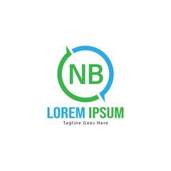Initial NB logo template with modern frame. Minimalist NB letter logo vector illustration