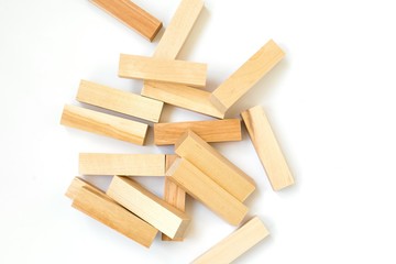 Wooden game bars on white isolated background close up