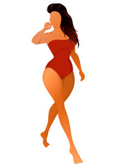 Cute tanned woman dressed in swimsuit. Vector illustration.