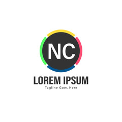 Initial NC logo template with modern frame. Minimalist NC letter logo vector illustration