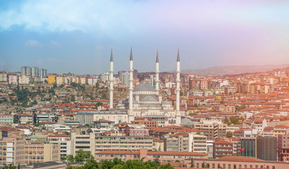 West side of the Kocatepe Mosque and city . Ankara / TURKEY