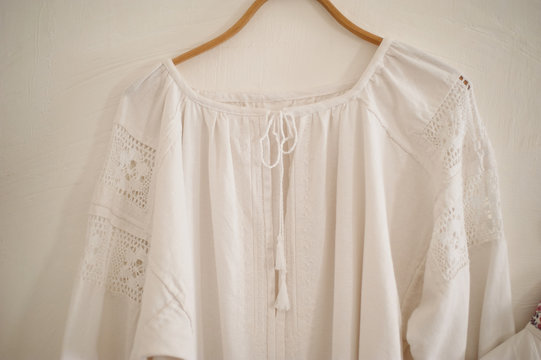 Old White Linen Shirt. The National Dress Of The Cossacks. Simple Fabrics , Ethnics.