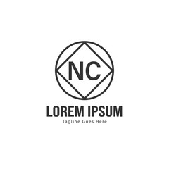 Initial NC logo template with modern frame. Minimalist NC letter logo vector illustration