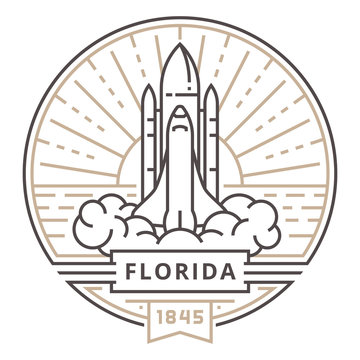 Linear rocket takes off in the state of Florida on the background of the sun in the form of the emblem