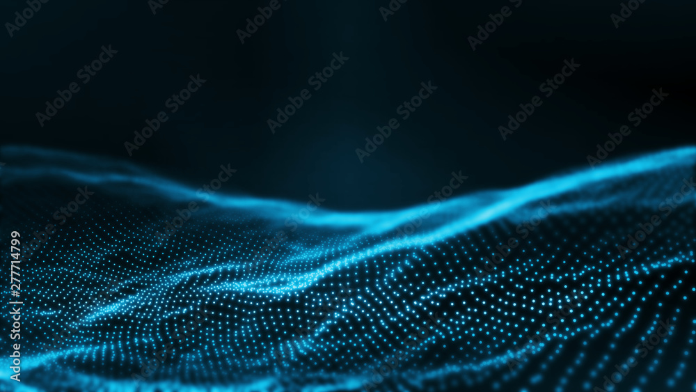 Poster 3d rendering of abstract dot waves. concept for big data, high technology background, machine learni
