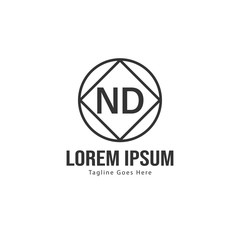 Initial ND logo template with modern frame. Minimalist ND letter logo vector illustration